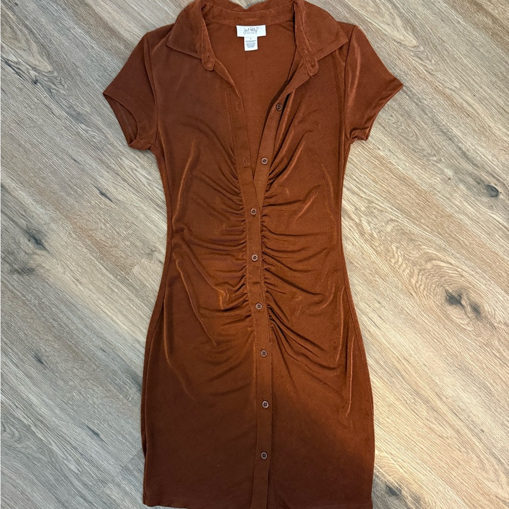 Brown Ruched Sheath Midi Dress